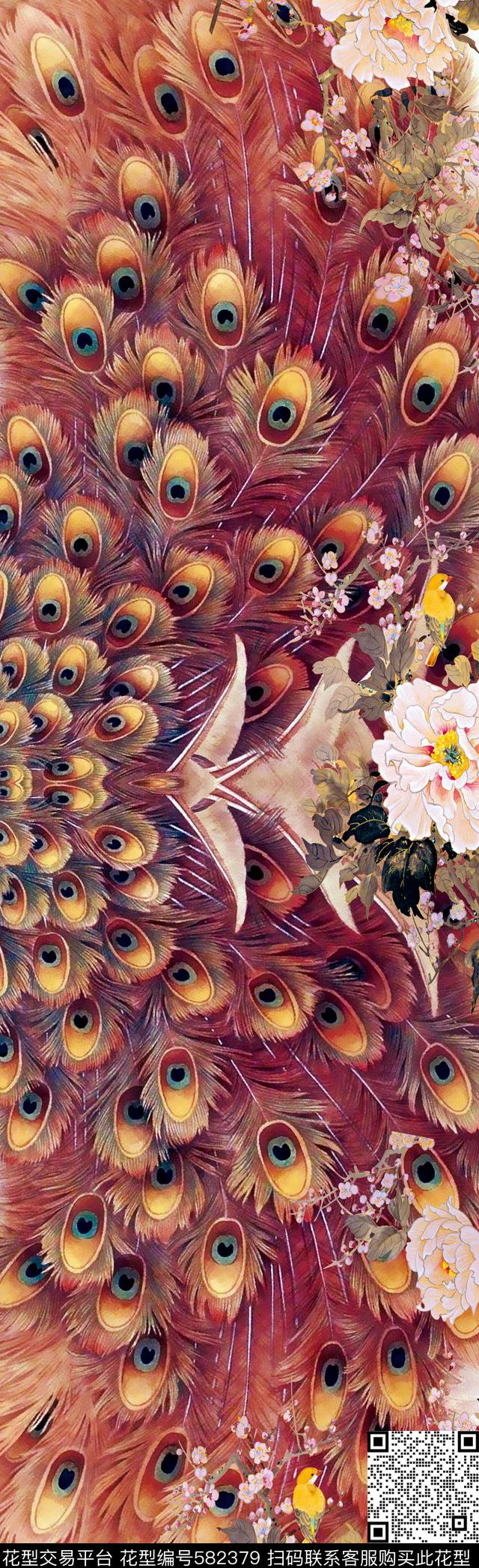 手绘工笔羽毛数码印花华亿平台下载（图片编号: 582379） - 瓦栏（Walan）