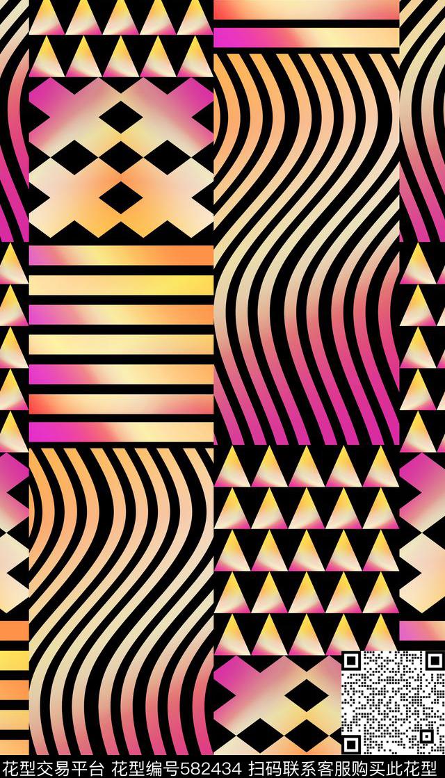 几何、拼接、渐变、线条数码印花华亿平台下载（图片编号: 582434） - 瓦栏（Walan）