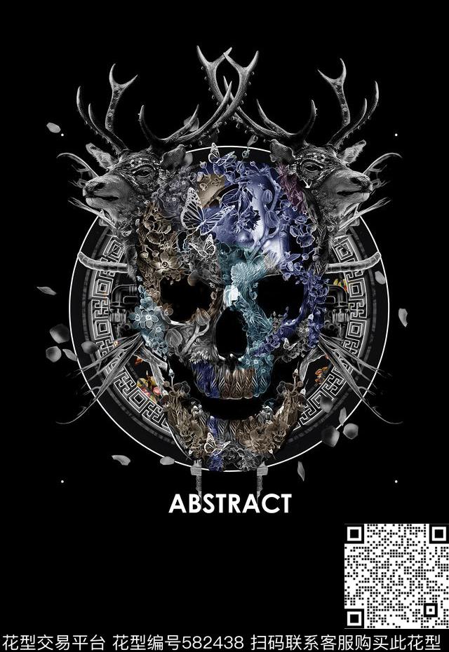 男装衬衫T恤卫衣抽象骷髅头抽象男装印花数码印花华亿平台下载（图片编号: 582438） - 瓦栏（Walan）