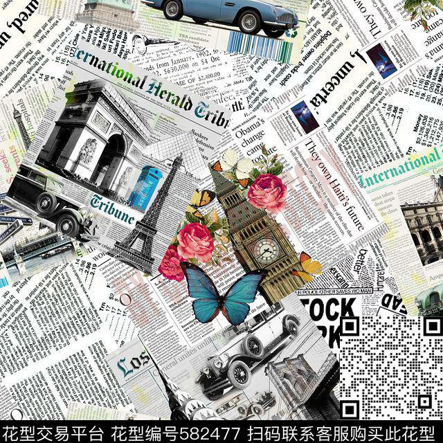 休闲风文字报纸数码印花华亿平台下载（图片编号: 582477） - 瓦栏（Walan）