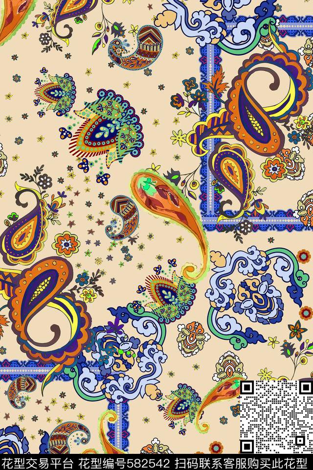 火腿花佩斯利腰果传统印花华亿平台下载（图片编号: 582542） - 瓦栏（Walan）