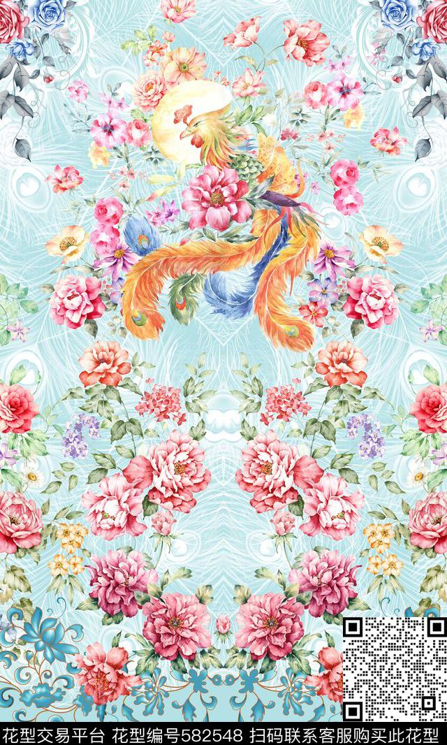 民族风鸟类花卉数码印花华亿平台下载（图片编号: 582548） - 瓦栏（Walan）