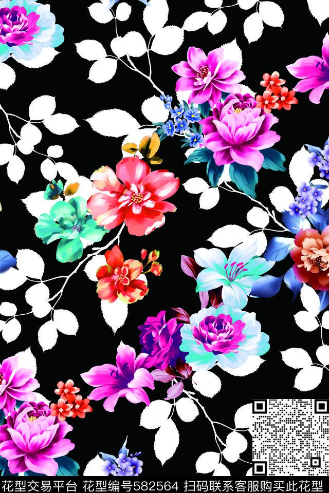 花卉女装清新数码印花华亿平台下载（图片编号: 582564） - 瓦栏（Walan）