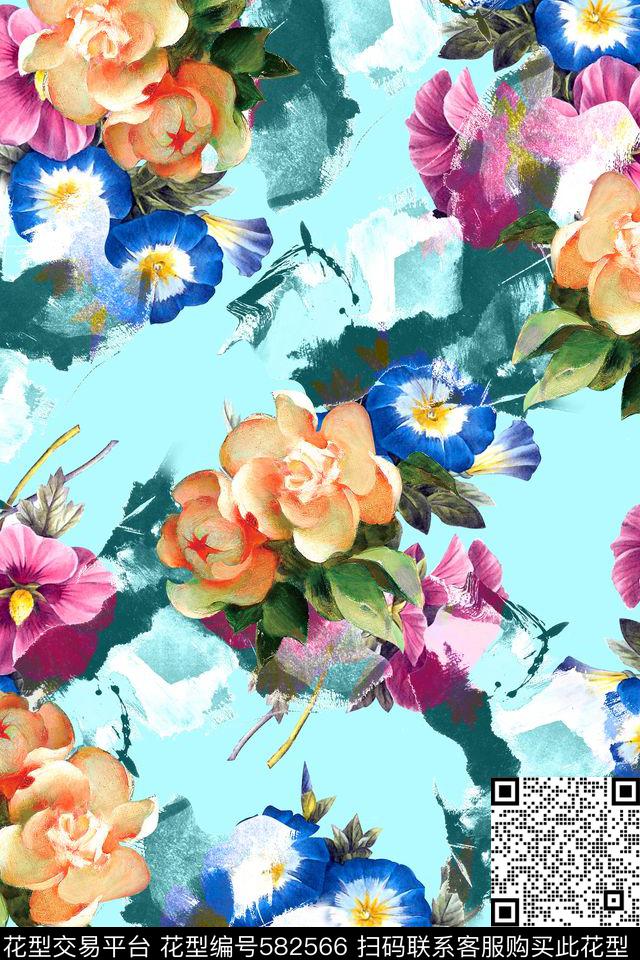 花卉复古纯色底散花数码印花华亿平台下载（图片编号: 582566） - 瓦栏（Walan）