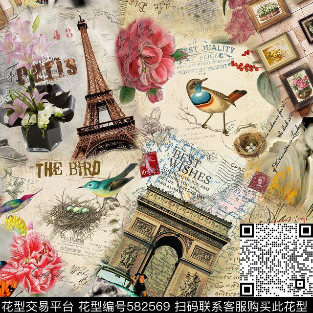 休闲风建筑风景数码印花华亿平台下载（图片编号: 582569） - 瓦栏（Walan）