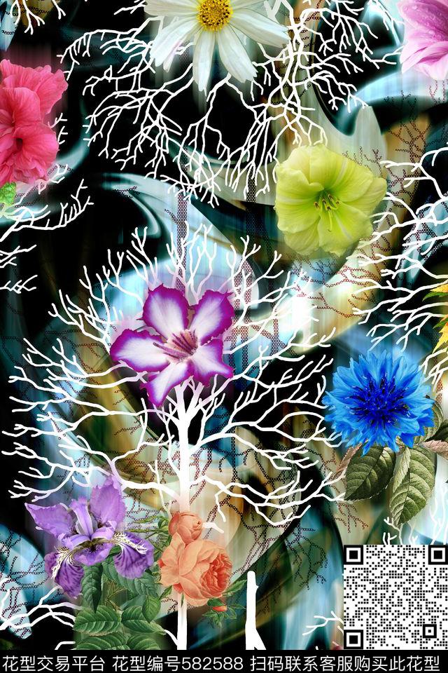 花卉浪漫女装数码印花华亿平台下载（图片编号: 582588） - 瓦栏（Walan）