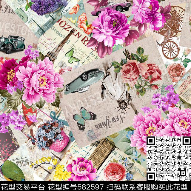 休闲风人物花卉数码印花华亿平台下载（图片编号: 582597） - 瓦栏（Walan）