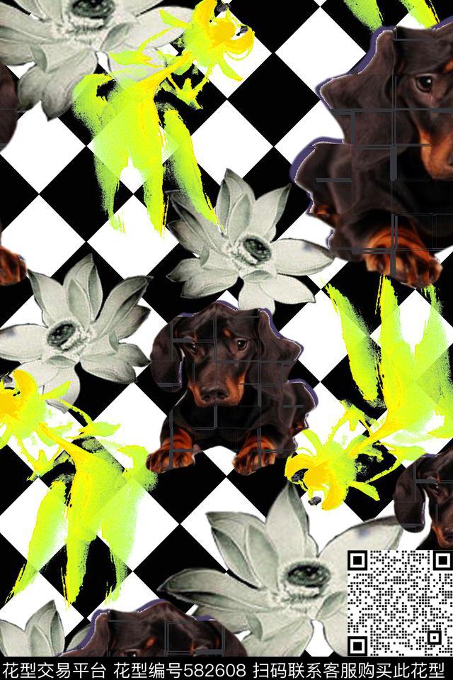 零点--男装花卉黑白数码印花华亿平台下载（图片编号: 582608） - 瓦栏（Walan）