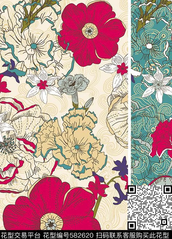 时尚花卉传统印花华亿平台下载（图片编号: 582620） - 瓦栏（Walan）