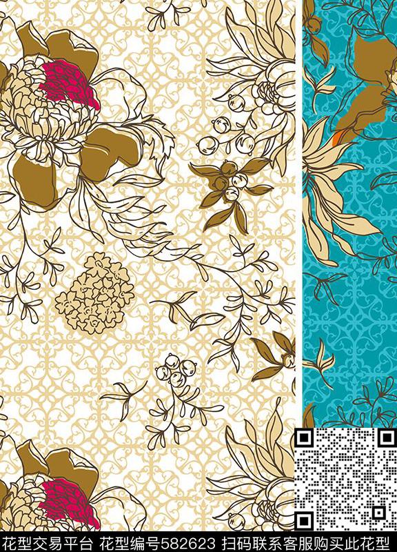 休闲花卉传统印花华亿平台下载（图片编号: 582623） - 瓦栏（Walan）