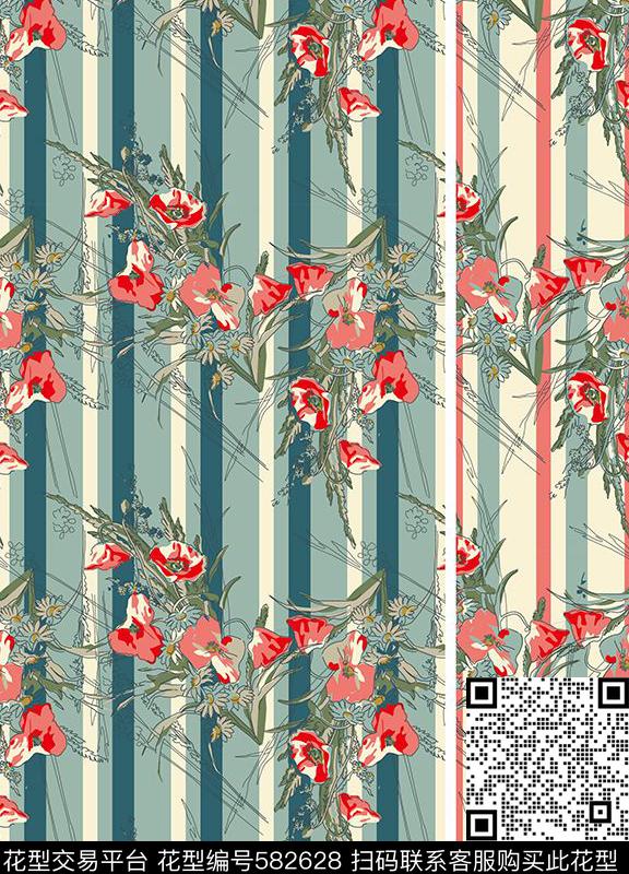 清新花卉传统印花华亿平台下载（图片编号: 582628） - 瓦栏（Walan）