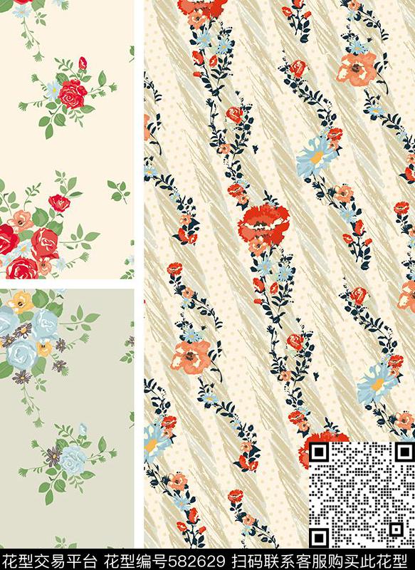 田园花卉传统印花华亿平台下载（图片编号: 582629） - 瓦栏（Walan）