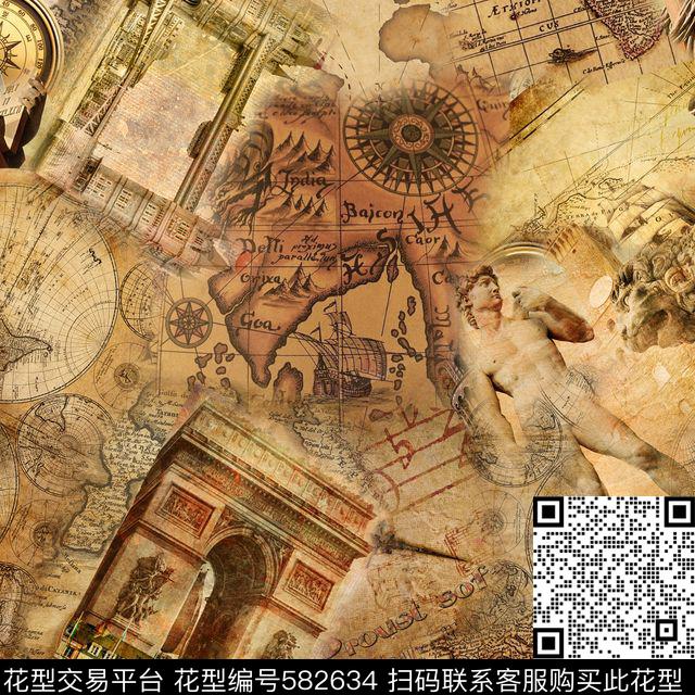 复古地图数码印花华亿平台下载（图片编号: 582634） - 瓦栏（Walan）
