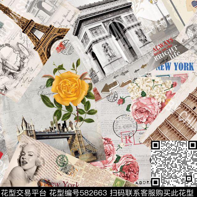 复古建筑风景数码印花华亿平台下载（图片编号: 582663） - 瓦栏（Walan）