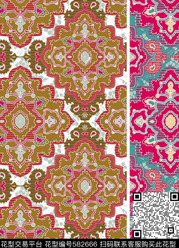民族风花卉传统印花华亿平台下载（图片编号: 582666） - 瓦栏（Walan）