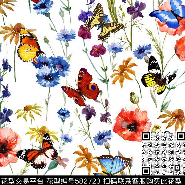 花卉蝴蝶花卉数码印花华亿平台下载（图片编号: 582723） - 瓦栏（Walan）