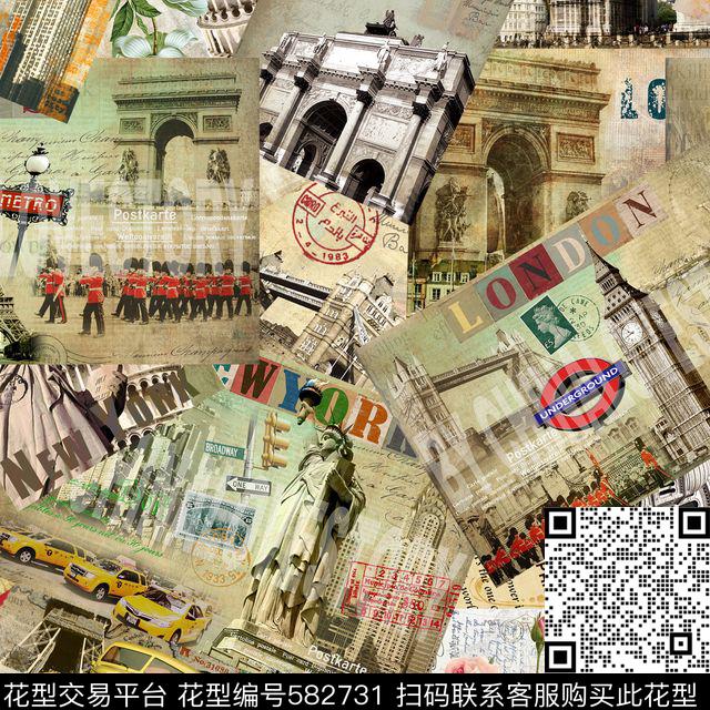 复古建筑风景数码印花华亿平台下载（图片编号: 582731） - 瓦栏（Walan）