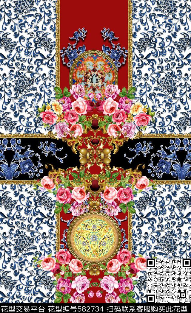 民族风花卉青花数码印花华亿平台下载（图片编号: 582734） - 瓦栏（Walan）