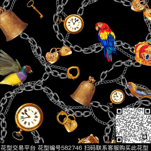 休闲风链条鸟钟数码印花华亿平台下载（图片编号: 582746） - 瓦栏（Walan）