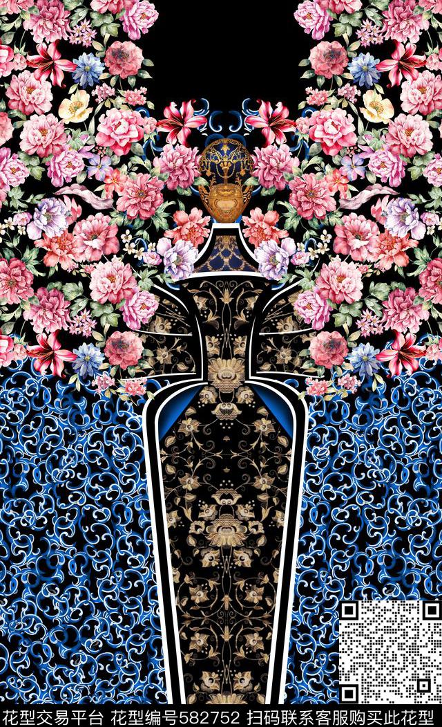 民族风花卉青花数码印花华亿平台下载（图片编号: 582752） - 瓦栏（Walan）