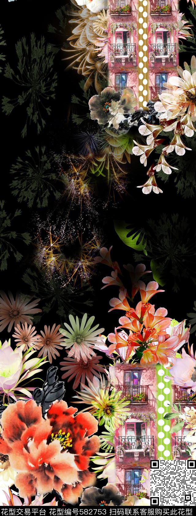 定位花卉抽象数码印花华亿平台下载（图片编号: 582753） - 瓦栏（Walan）