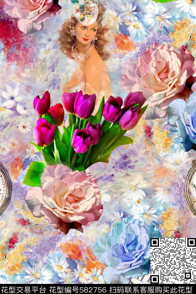 花卉油画手绘数码印花华亿平台下载（图片编号: 582756） - 瓦栏（Walan）