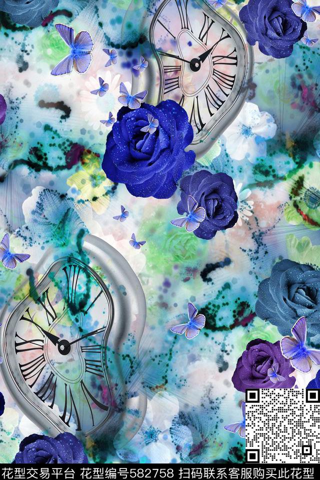 花卉碎花蝴蝶手绘数码印花华亿平台下载（图片编号: 582758） - 瓦栏（Walan）