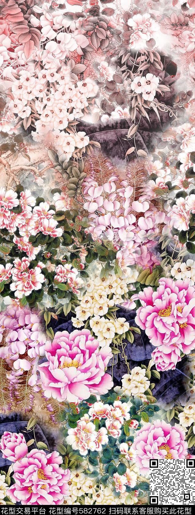 牡丹花卉定位数码印花华亿平台下载（图片编号: 582762） - 瓦栏（Walan）