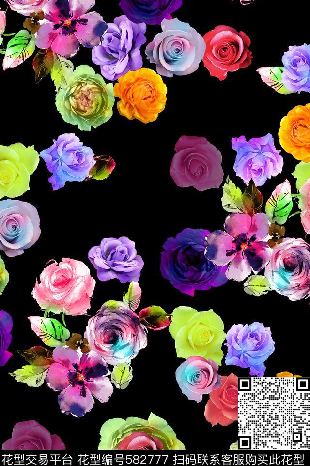 花朵抽象仿大牌数码印花华亿平台下载（图片编号: 582777） - 瓦栏（Walan）
