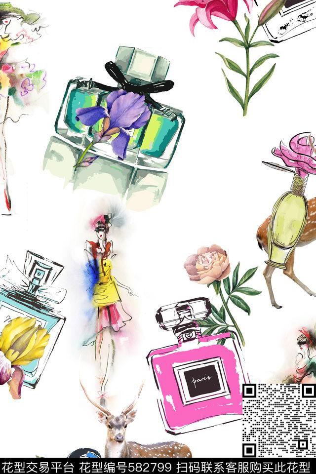 香水花卉美女数码印花华亿平台下载（图片编号: 582799） - 瓦栏（Walan）