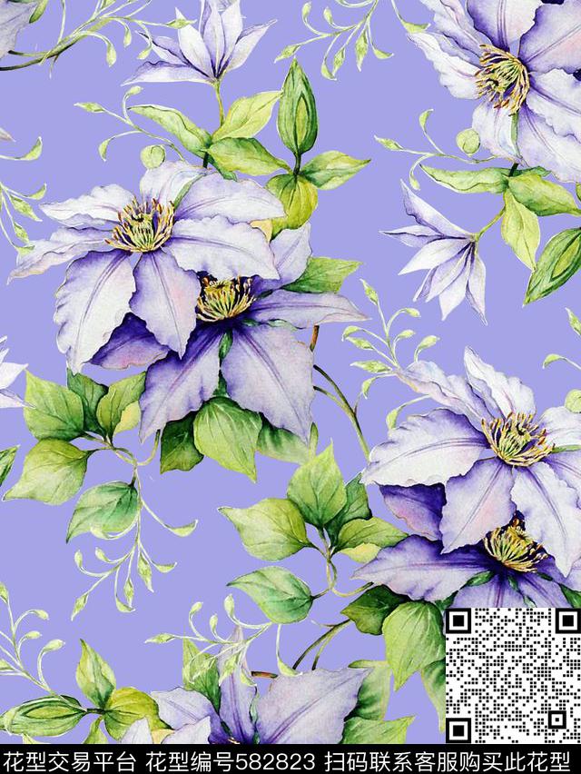 手绘花朵花朵油画炫彩女装数码印花华亿平台下载（图片编号: 582823） - 瓦栏（Walan）