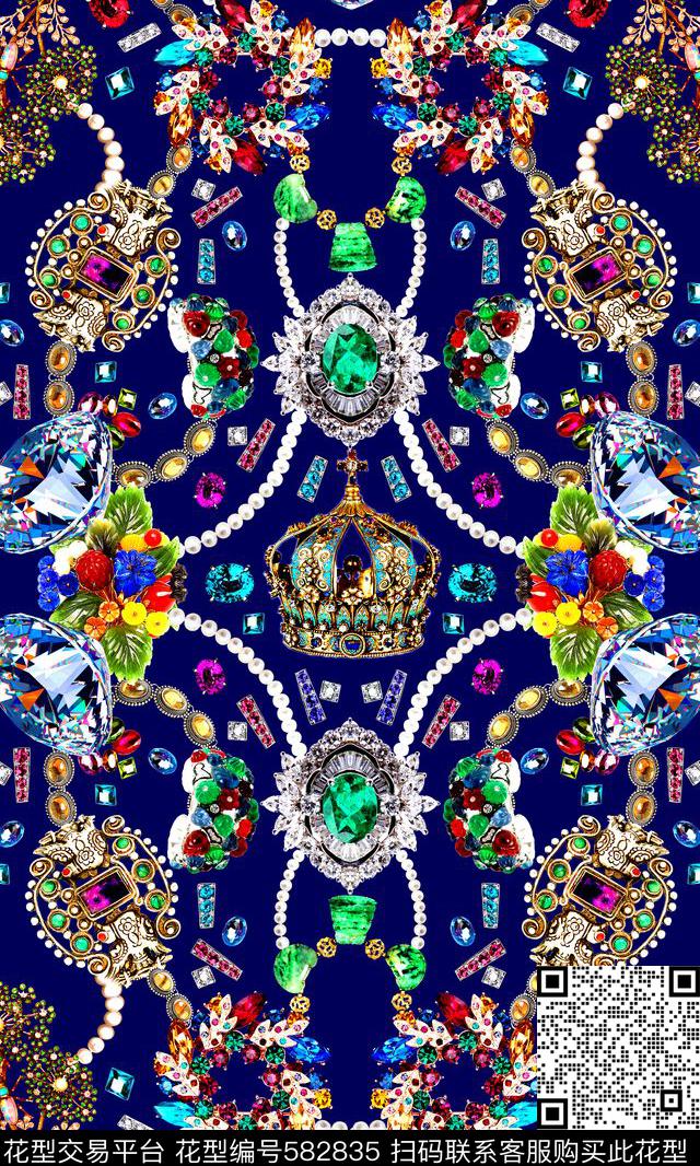 时尚珠宝宝石皇冠数码印花华亿平台下载（图片编号: 582835） - 瓦栏（Walan）
