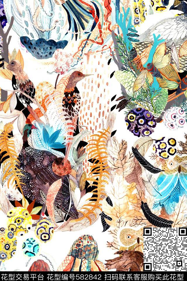 时尚线描海洋动物数码印花华亿平台下载（图片编号: 582842） - 瓦栏（Walan）