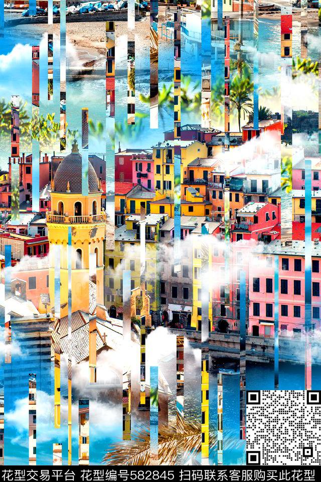时尚爱琴海风景数码印花华亿平台下载（图片编号: 582845） - 瓦栏（Walan）