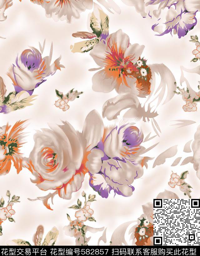 桃花花鸟花卉组合传统印花华亿平台下载（图片编号: 582857） - 瓦栏（Walan）