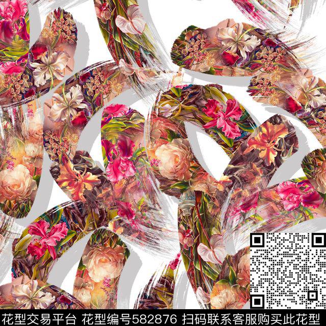 热带花卉植物数码印花华亿平台下载（图片编号: 582876） - 瓦栏（Walan）