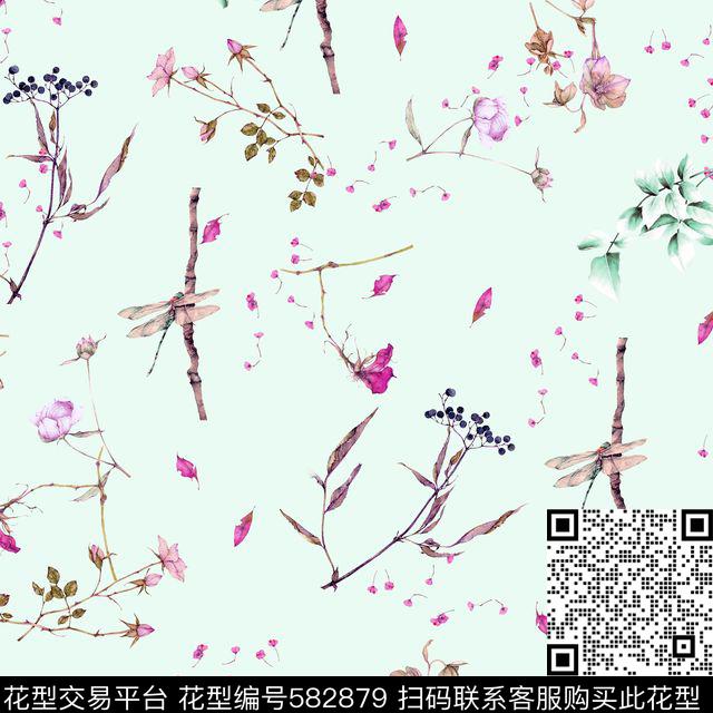 清新花卉植物数码印花华亿平台下载（图片编号: 582879） - 瓦栏（Walan）