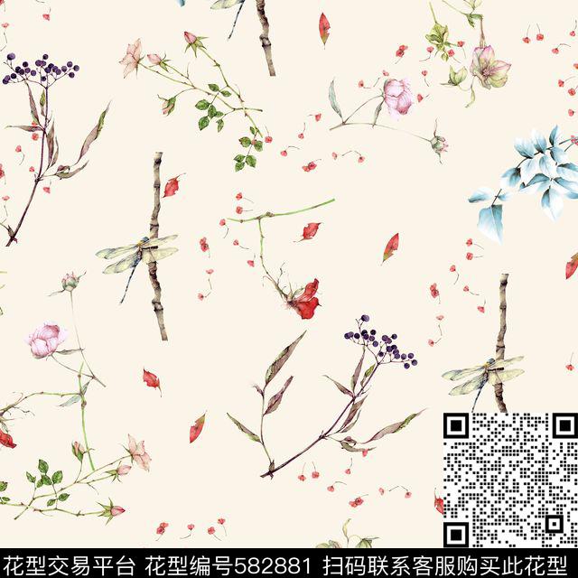 清新花卉植物数码印花华亿平台下载（图片编号: 582881） - 瓦栏（Walan）