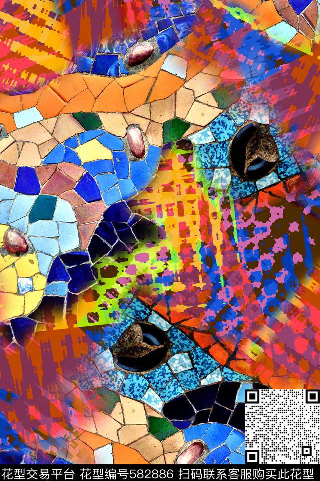 抽象几何拼接数码印花华亿平台下载（图片编号: 582886） - 瓦栏（Walan）