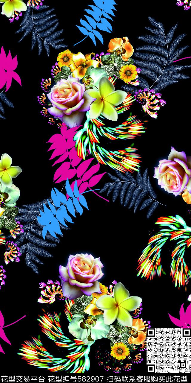创意纯底花卉数码印花华亿平台下载（图片编号: 582907） - 瓦栏（Walan）