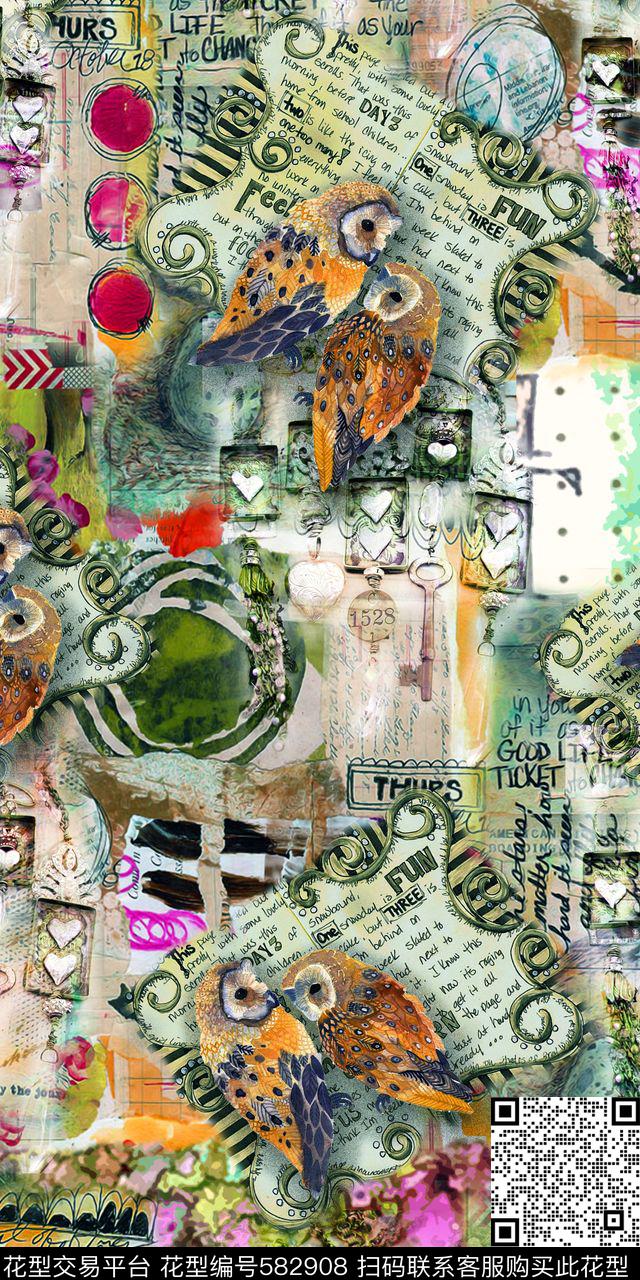 田园报纸鸟类数码印花华亿平台下载（图片编号: 582908） - 瓦栏（Walan）