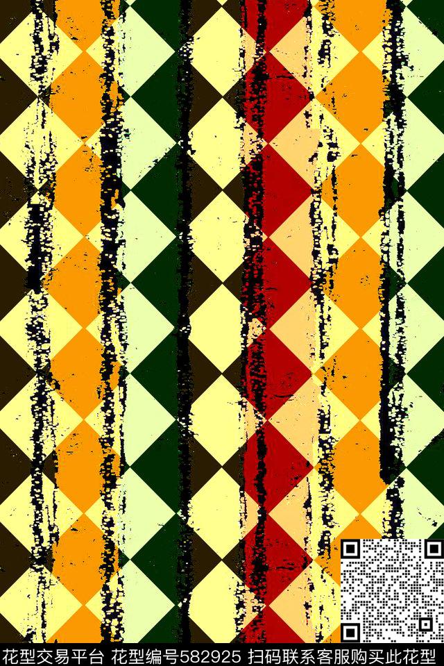零点--泳装格子色彩数码印花华亿平台下载（图片编号: 582925） - 瓦栏（Walan）