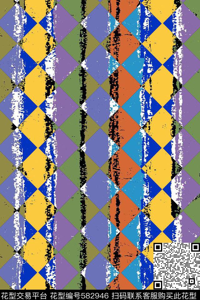 零点--泳装格子色彩数码印花华亿平台下载（图片编号: 582946） - 瓦栏（Walan）