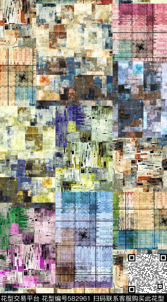 不规则几何线条几何拼接数码印花华亿平台下载（图片编号: 582961） - 瓦栏（Walan）