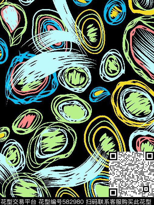 趣味涂鸦抽象传统印花华亿平台下载（图片编号: 582980） - 瓦栏（Walan）