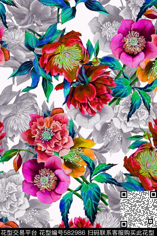 服装水彩花卉数码印花华亿平台下载（图片编号: 582986） - 瓦栏（Walan）