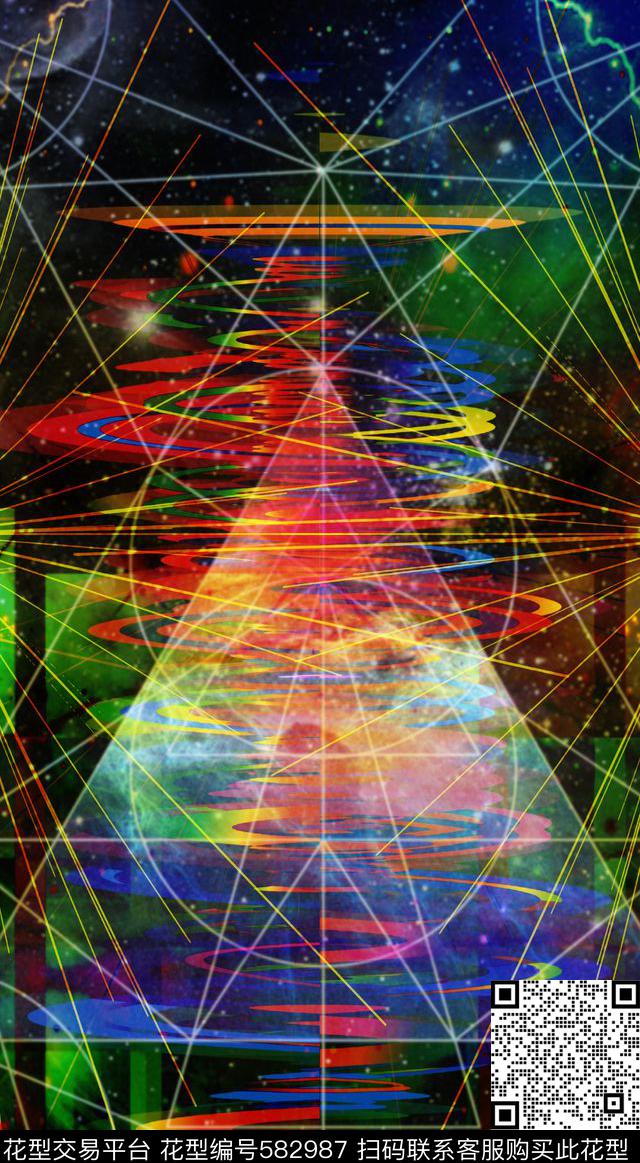 潮流时尚几何破碎几何色块线条拼接数码印花华亿平台下载（图片编号: 582987） - 瓦栏（Walan）