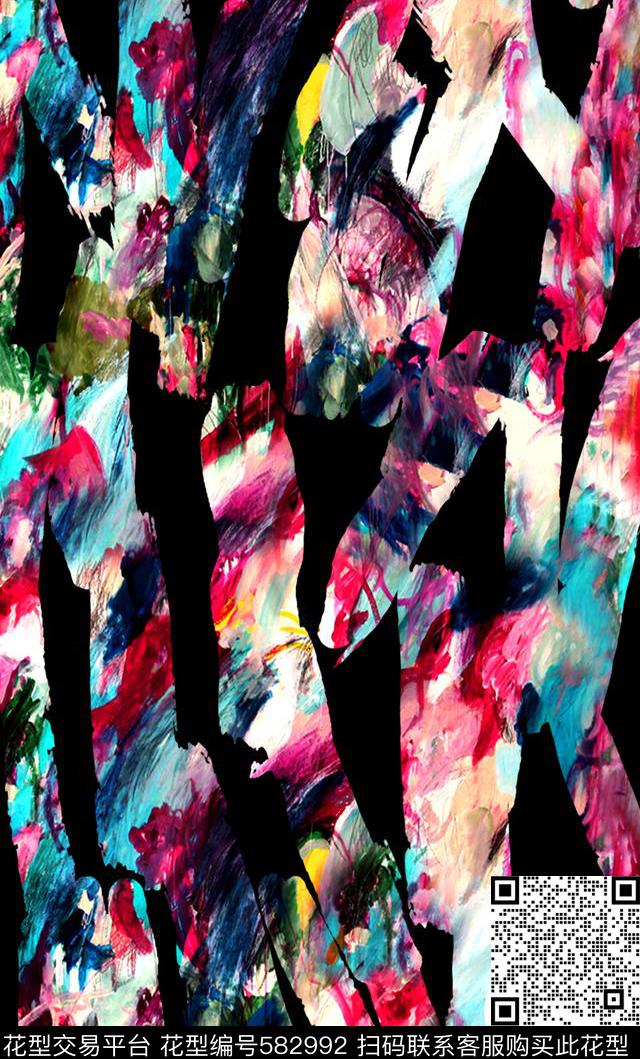 抽象笔触时尚数码印花华亿平台下载（图片编号: 582992） - 瓦栏（Walan）