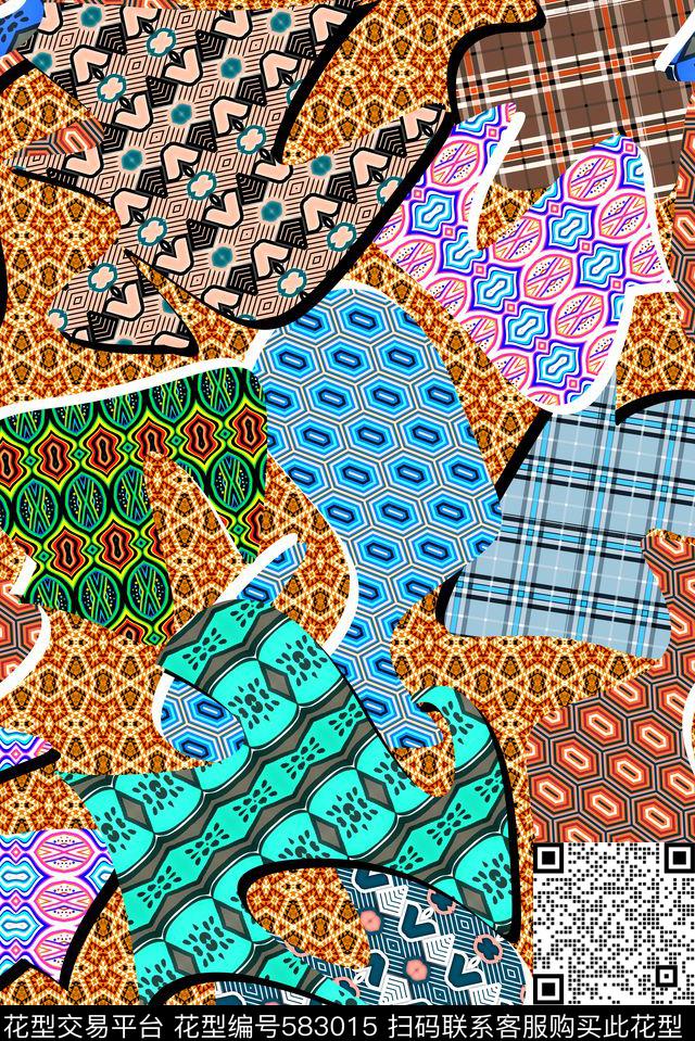 几何拼接民族数码印花华亿平台下载（图片编号: 583015） - 瓦栏（Walan）