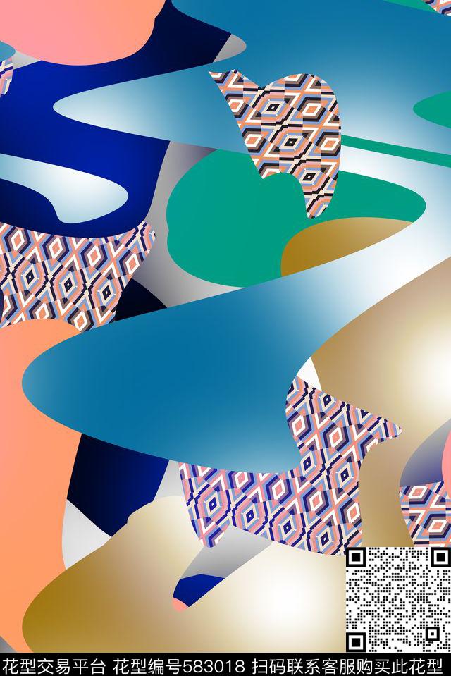 几何拼接混合拼接数码印花华亿平台下载（图片编号: 583018） - 瓦栏（Walan）